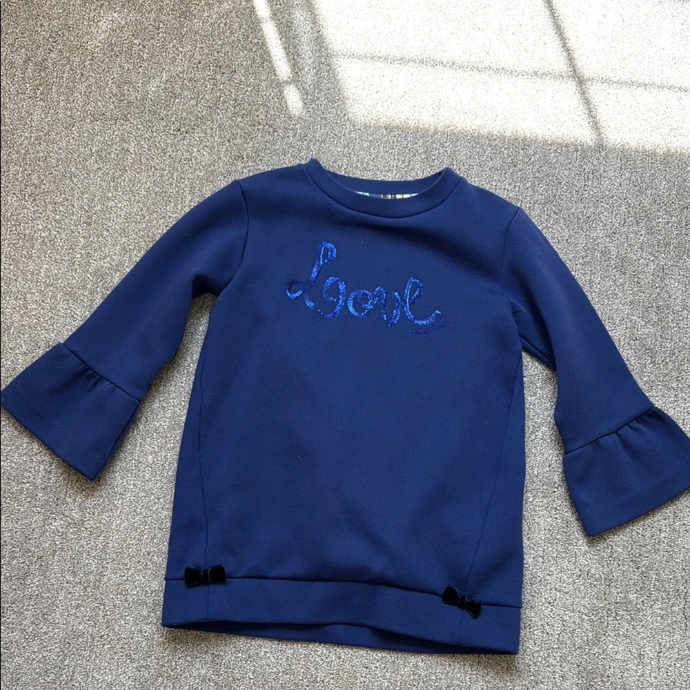 Girls' Blue Ruffle Sleeve Top - Picture 1 of 7
